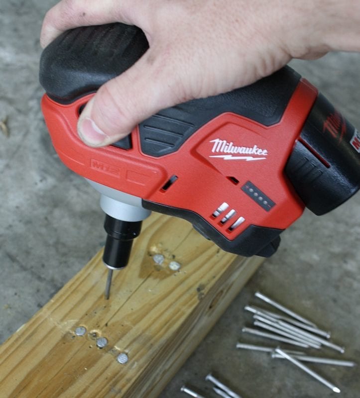 Milwaukee 2458-21 M12 Cordless Palm Nailer application 1