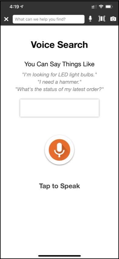 Home Depot app voice search