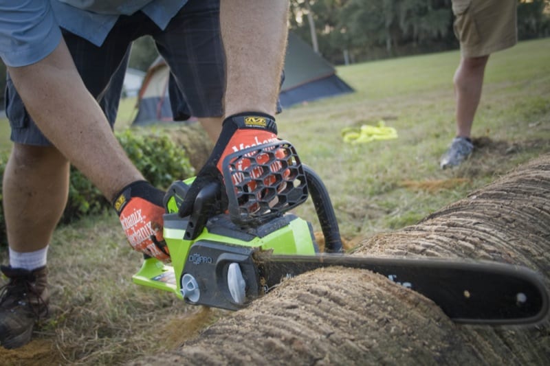 GreenWorks G-MAX cutting angled