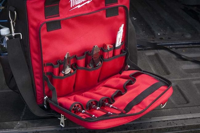 Milwaukee Jobsite Tech Bag Fold Down Compartment