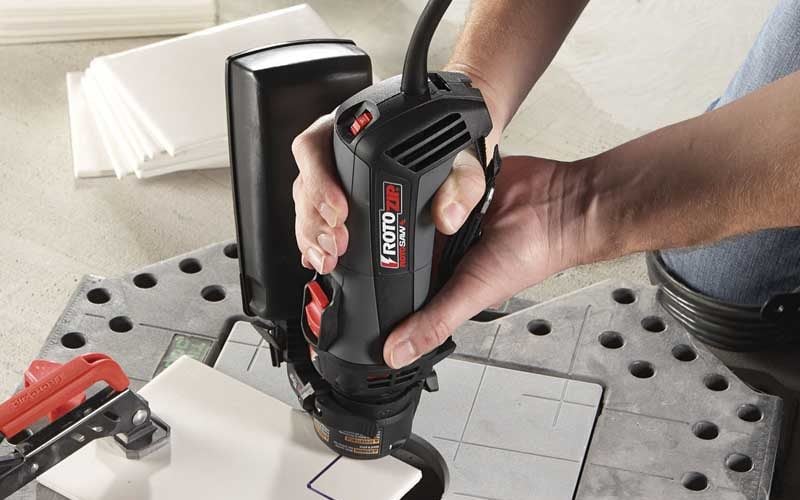 RotoZip RotoSaw+ with Dust Vault Attachment application