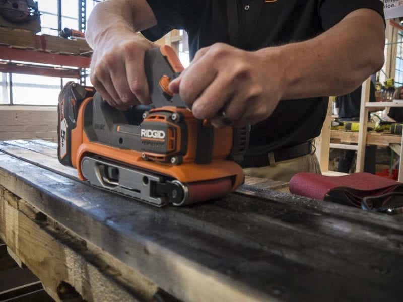 Home Depot media event Ridgid belt sander