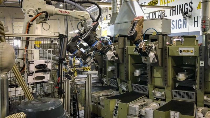 PU outsole applicator machine wide shot