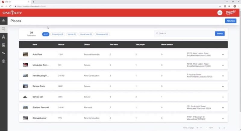 Milwaukee One-Key places