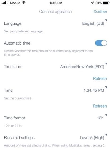 Bosch Home Connect appliance settings