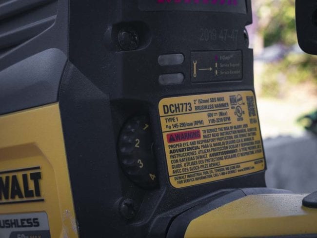 DeWalt FlexVolt 2-in rotary hammer speed dial