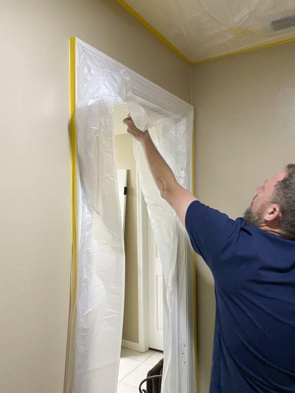 PlazMask along door frame trim