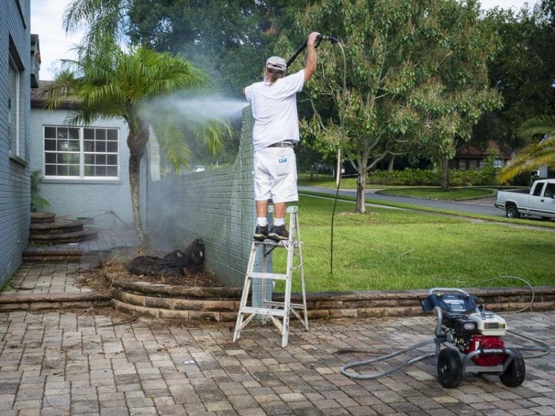 pressure washer spraying