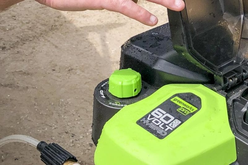 Greenworks 60V Pro 1800 PSI Hybrid Battery Pressure Washer Power Source Selection