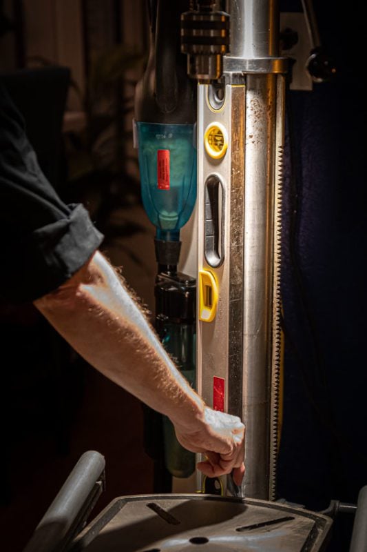 Scribing a line on a drill press