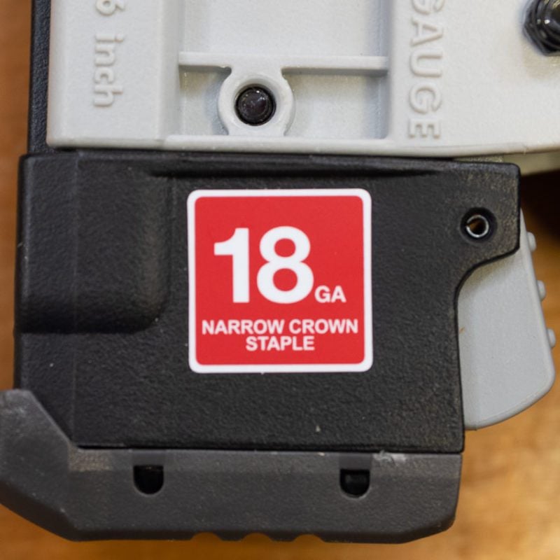 Sticker labeling the Ryobi Brad Nailer