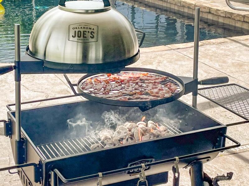 Oklahoma Joe's Firecraft Charcoal Grill Cooking Bacon